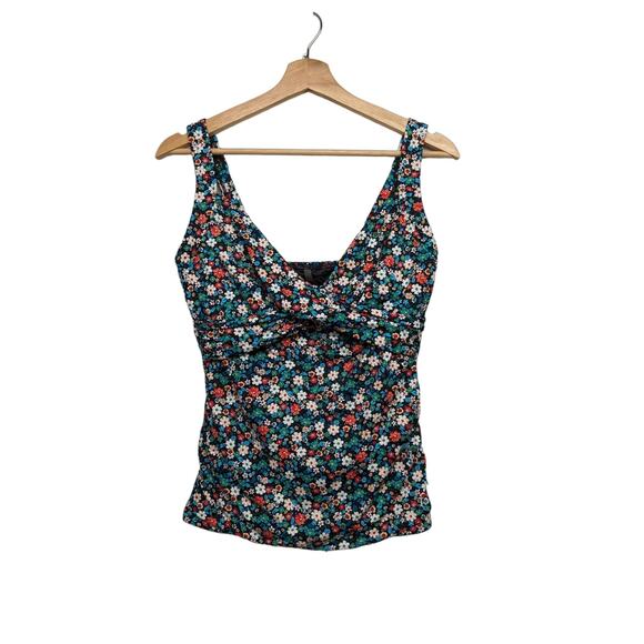 Land's End Women's Swim Top Tankini Wrap V-Neck Floral Underwire Size 6 DDD - Picture 1 of 9